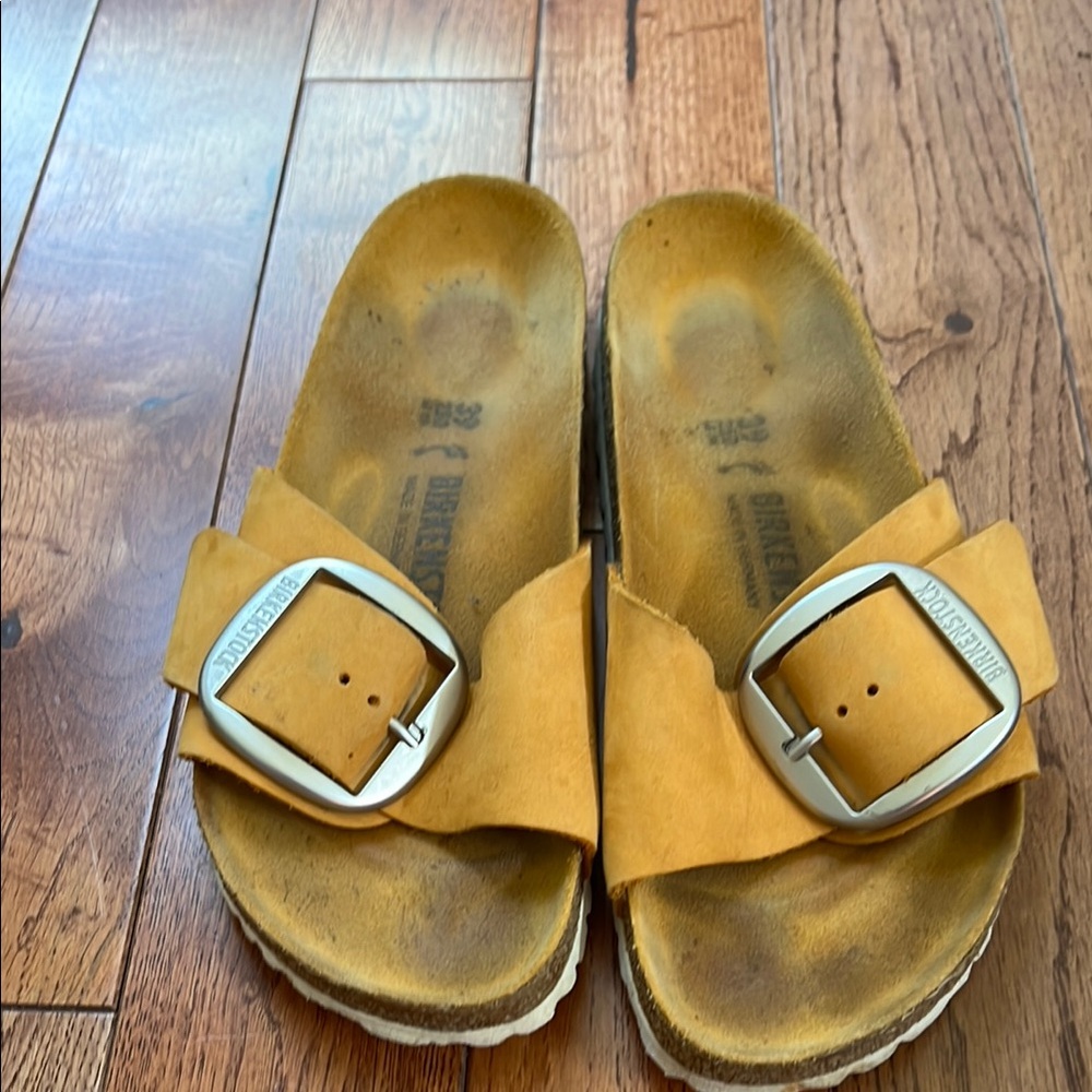 Birkenstock Mustard Sandals with Silver Buckle